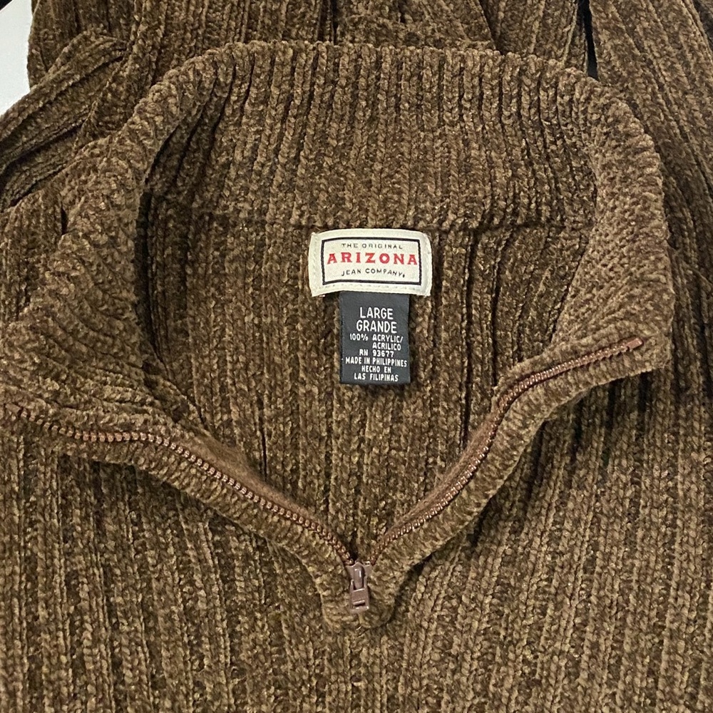 Arizona Jean Co. Men’s Brown & Tan Striped 1/4 Zip Ribbed Sweater Size Large - Picture 2 of 7